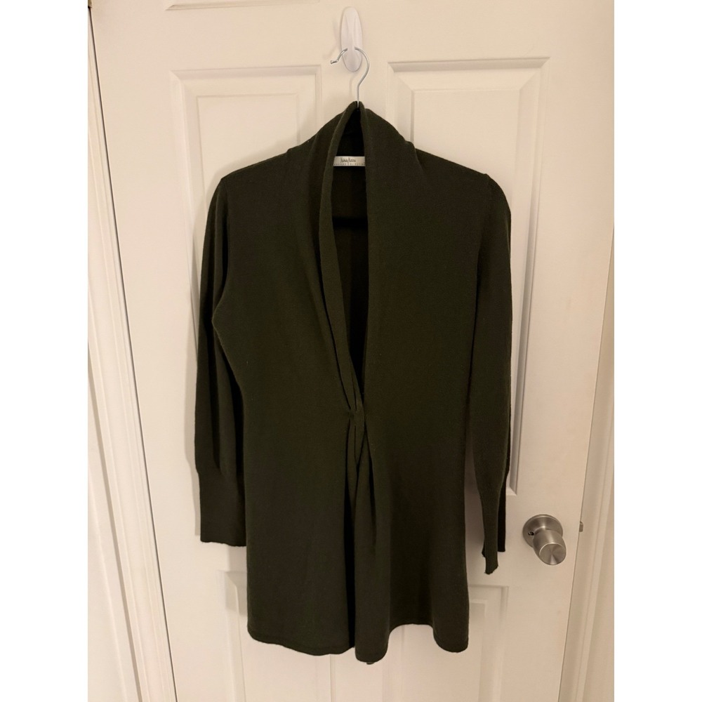 Neiman Marcus Cashmere Collection Olive Green Twist Front Cardigan Sweater M